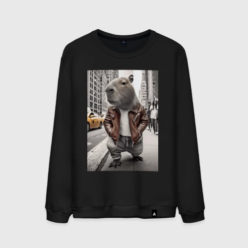 Мужской свитшот хлопок Trendy capybara on the streets of New York
