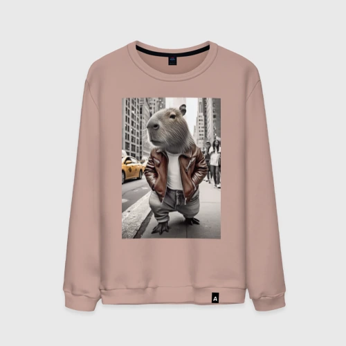 Мужской свитшот хлопок Trendy capybara on the streets of New York