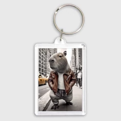 Брелок прямоугольный 35*50 Trendy capybara on the streets of New York