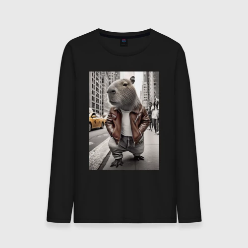 Мужской лонгслив хлопок Trendy capybara on the streets of New York