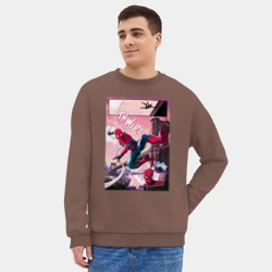 Мужской свитшот oversize без начеса хлопок Человек паук летает по городу - фото 2