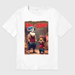 Женская футболка хлопок Oversize Tom and Jerry are hipsters ai art fantasy