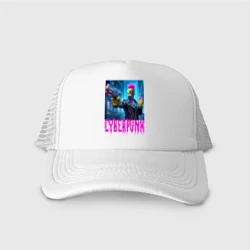 Кепка тракер с сеткой Homer Simpson with a gun and a donut - neon glow