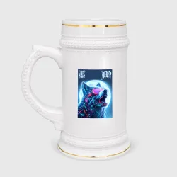 Кружка пивная Cyber wolf - ai art