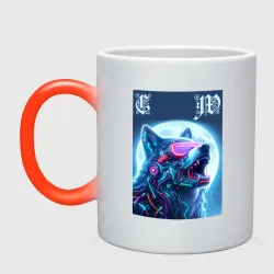 Кружка хамелеон Cyber wolf - ai art
