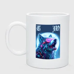 Кружка керамическая Cyber wolf - ai art