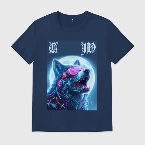 Мужская футболка хлопок Cyber wolf - ai art