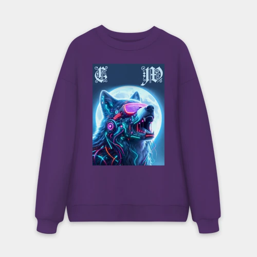 Мужской свитшот oversize без начеса хлопок Cyber wolf - ai art