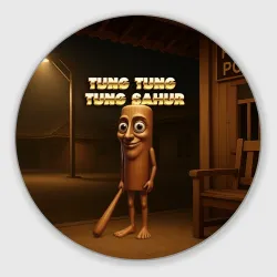 Круглый коврик для мышки Tung tung tung sahur мем