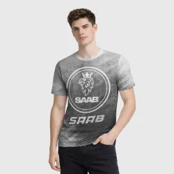 Мужская футболка 3D Saab - grey gradient - фото 2