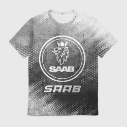 Мужская футболка 3D Saab - grey gradient