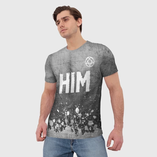 Мужская футболка 3D с принтом HIM - grey gradient посередине - картинка 3 Мужская футболка 3D HIM - grey gradient посередине - фото 3