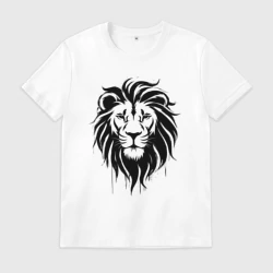 Мужская футболка хлопок Лев черной краской