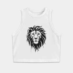 Женская укороченная майка-топ хлопок Лев черной краской