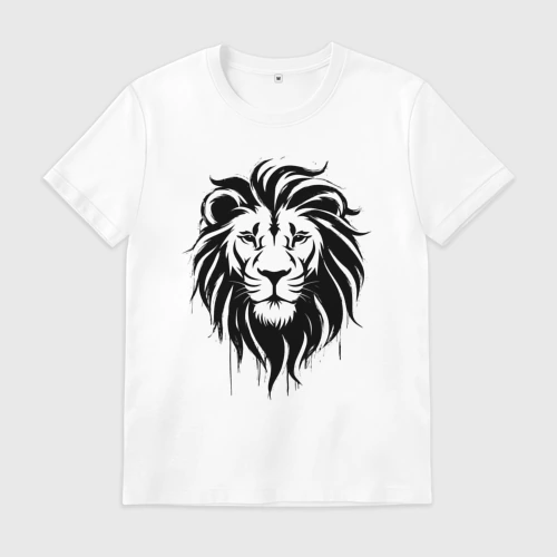 Мужская футболка хлопок с принтом Лев черной краской, вид спереди #2