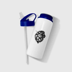 Бутылка для воды с трубочкой Лев в цветах - фото 2