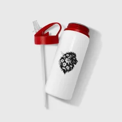 Бутылка для воды с трубочкой Лев в цветах - фото 2