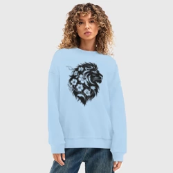Женский свитшот oversize без начеса хлопок Лев в цветах - фото 2