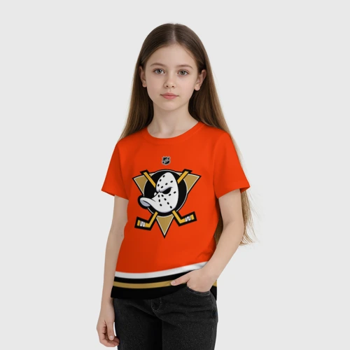 Детская футболка 3D с принтом Anaheim Ducks NHL team, фото на моделе #1