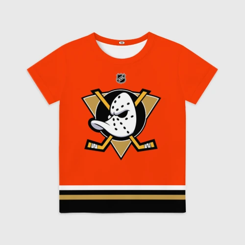 Детская футболка 3D с принтом Anaheim Ducks NHL team, вид спереди #2