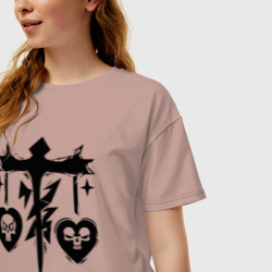Женская футболка хлопок Oversize Весы с черепами - фото 2