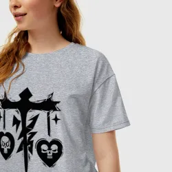 Женская футболка хлопок Oversize Весы с черепами - фото 2