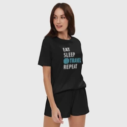Женская пижама с шортиками хлопок Еда сон путешествия - фото 2