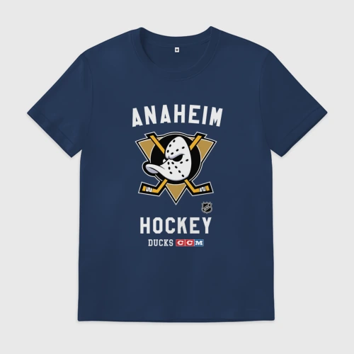 Мужская футболка хлопок с принтом Anaheim Ducks team NHL, вид спереди #2