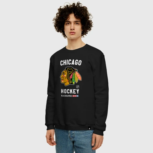 Мужской свитшот хлопок с принтом Chicago Blackhawks team NHL, вид сбоку #3