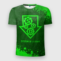 Мужская футболка 3D Slim System of a Down - green gradient