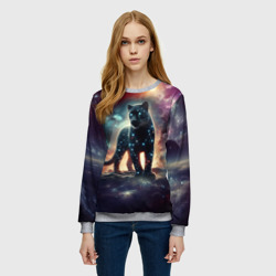 Женский свитшот 3D Звёздная космическая пантера - неоновое свечение - фото 2
