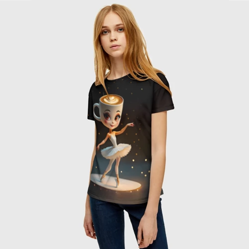 Женская футболка 3D с принтом Балерина Капучино, мем, Ballerina Cappuccina, фото на моделе #1