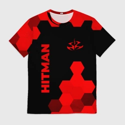 Мужская футболка 3D Hitman - red gradient вертикально