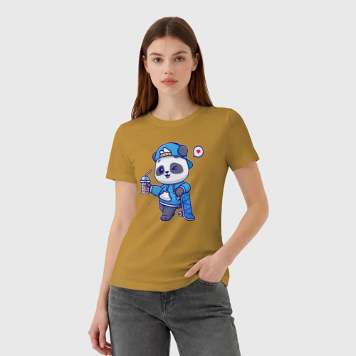 Женская футболка хлопок с принтом Скейтер панда, фото на моделе #1