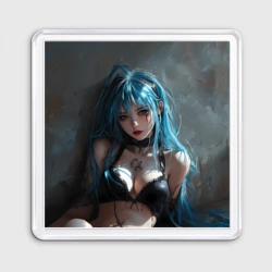 Магнит 55*55 Аниме девушка с синими волосами