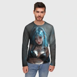 Мужской лонгслив 3D Аниме девушка с синими волосами - фото 2