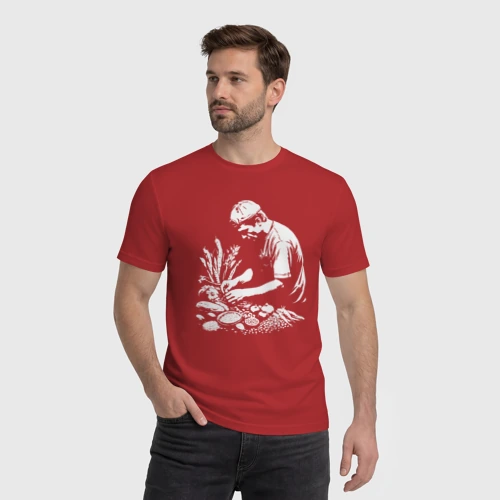 Мужская футболка хлопок с принтом Диетолог с овощами, фото на моделе #1