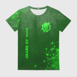 Женская футболка 3D Gears of War - green gradient вертикально