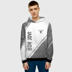 Мужская толстовка 3D Bon Jovi - white gradient вертикально - фото 2