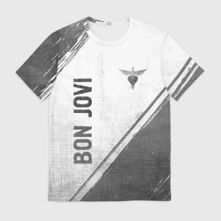 Мужская футболка 3D Bon Jovi - white gradient вертикально