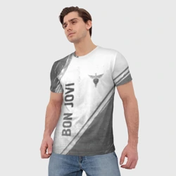 Мужская футболка 3D Bon Jovi - white gradient вертикально - фото 2