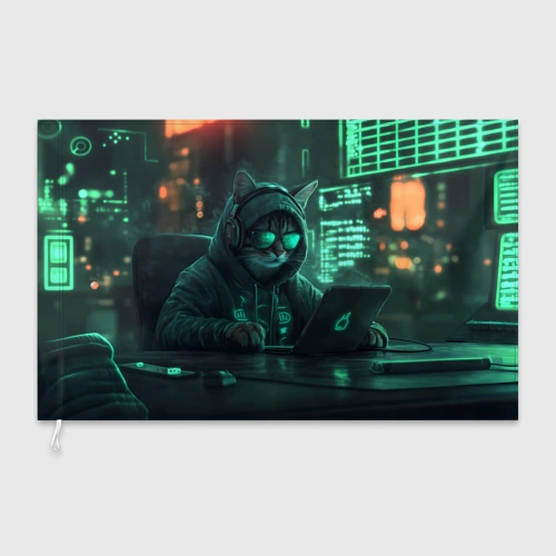 Флаг 3D Кот хакер за ноутом