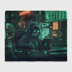 Плед 3D Кот хакер за ноутом