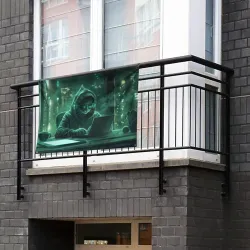 Флаг-баннер Кот хакер в худи за ноутбуком  - фото 2