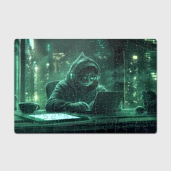 Головоломка Пазл магнитный 126 элементов Кот хакер в худи за ноутбуком 