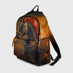 Рюкзак 3D Черная лошадь с красной гривой - огненные частицы