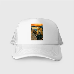 Кепка тракер с сеткой Лев кричит - мем картина от нейросети