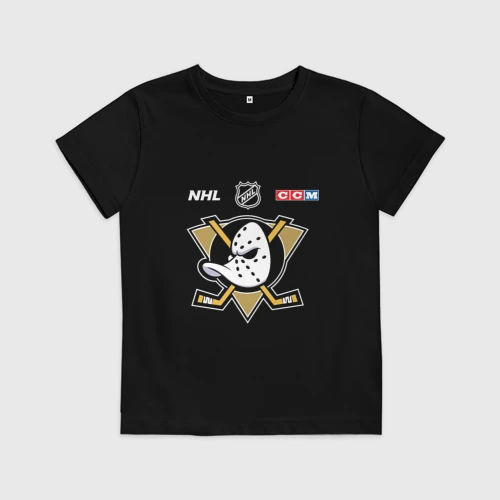 Детская футболка хлопок с принтом Анахайм Дакс - НХЛ команда, вид спереди #2