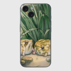 Чехол для iPhone 15 силиконовый с защитой камеры Две лягушки