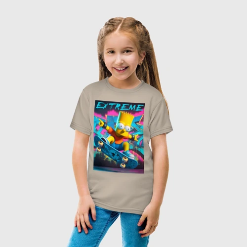 Детская футболка хлопок с принтом Барт Симпсон крутой скейтбордист, фото на моделе #1